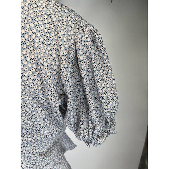 Princess Polly Blue Floral Crop Top Size 4 Small Puff Sleeve Button Peplum Jamia - Picture 8 of 12